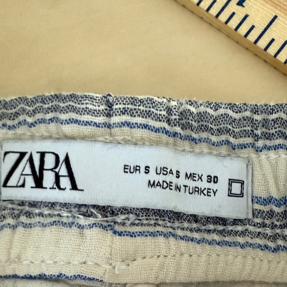 Zara Cotton Pull-on Drawstring Waist Striped Off White Pants - Picture 3 of 8